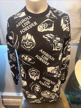 Black Sweatshirt Assholes Live Forever with White Skull & Text Print